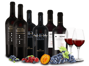 Primitivo-Entdeckerpaket mit 6 Flaschen und 2 Gläsern