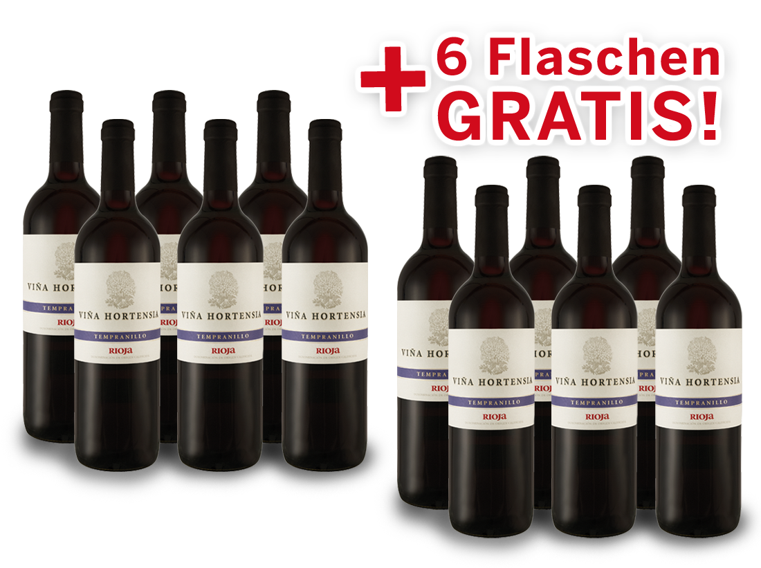 Vorteilspaket 12 fr 6 Via Hortensia Rioja Tempranillo Preferido Tinto7,78? pro l
